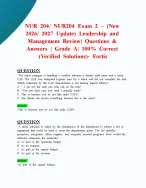 NUR 204/ NUR204 Exam 2 – (New 2026/ 2027 Update) Leadership and Management Review | Questions & Answers | Grade A| 100% Correct (Verified Solutions)- Fortis