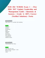NUR 204/ NUR204 Exam 1 – (New 2026/ 2027 Update) Leadership and Management Guide | Questions & Answers | Grade A| 100% Correct (Verified Solutions)- Fortis