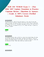 NUR 210/ NUR210 Exam 2 – (New 2026/ 2027 Update) Transition to Practice-Capstone Review| Questions & Answers | Grade A| 100% Correct (Verified Solutions)- Fortis
