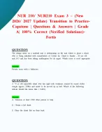 NUR 210/ NUR210 Exam 3 – (New 2026/ 2027 Update) Transition to Practice-Capstone | Questions & Answers | Grade A| 100% Correct (Verified Solutions)- Fortis