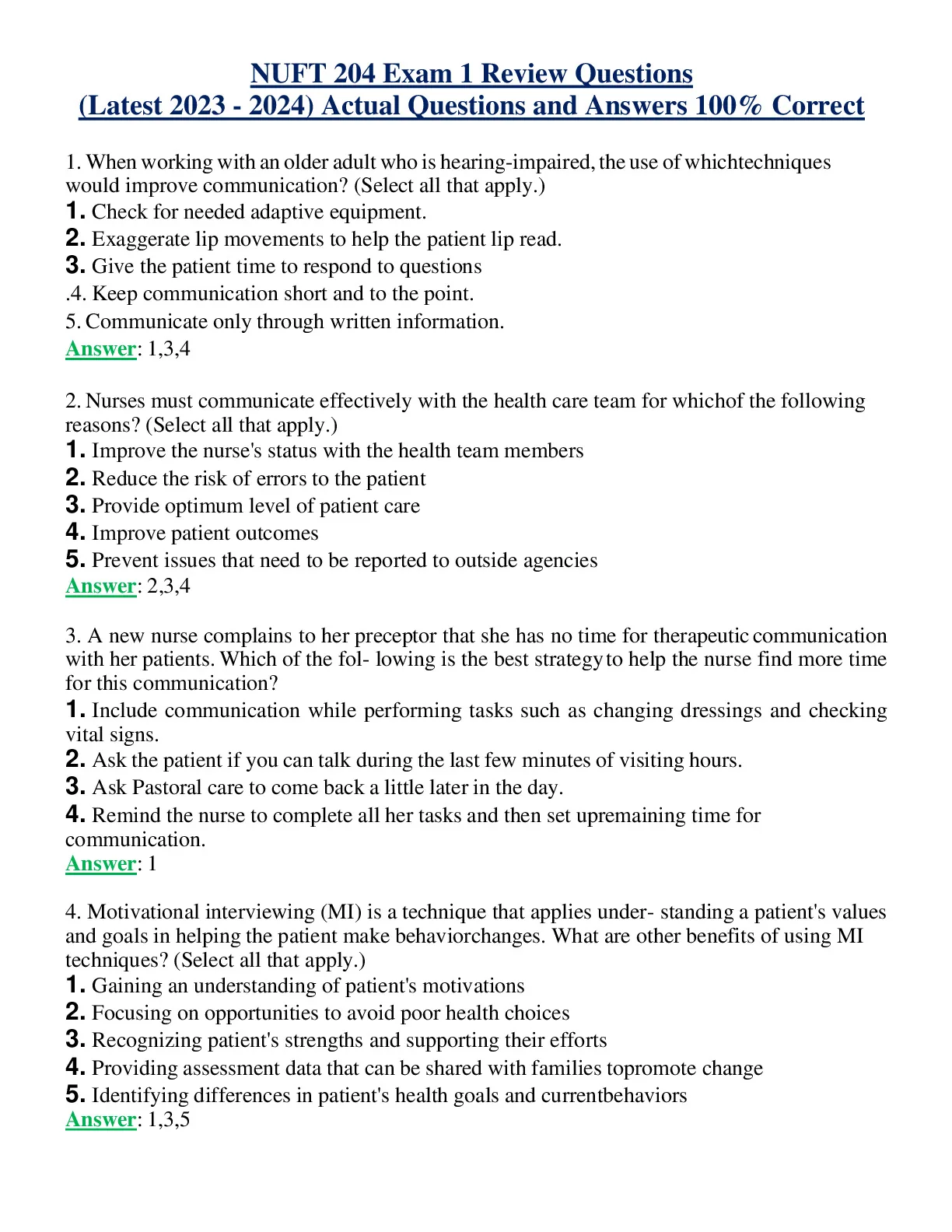 NUFT 204 Complete Bundle | Exam 1 -3 | Exam Review Questions V1 - V 3 ...
