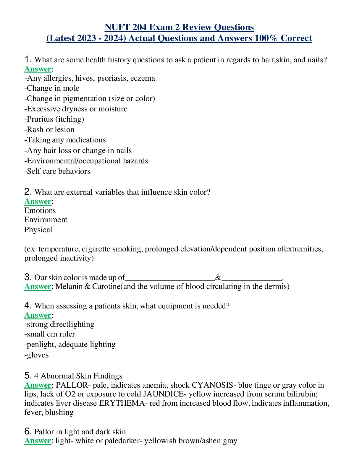NUFT 204 Complete Bundle | Exam 1 -3 | Exam Review Questions V1 - V 3 ...