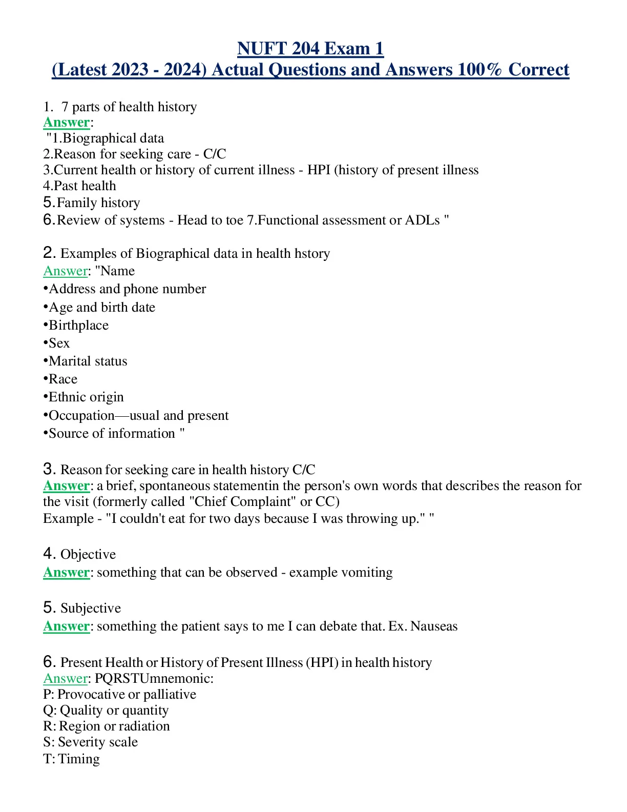 NUFT 204 Complete Bundle | Exam 1 -3 | Exam Review Questions V1 - V 3 ...