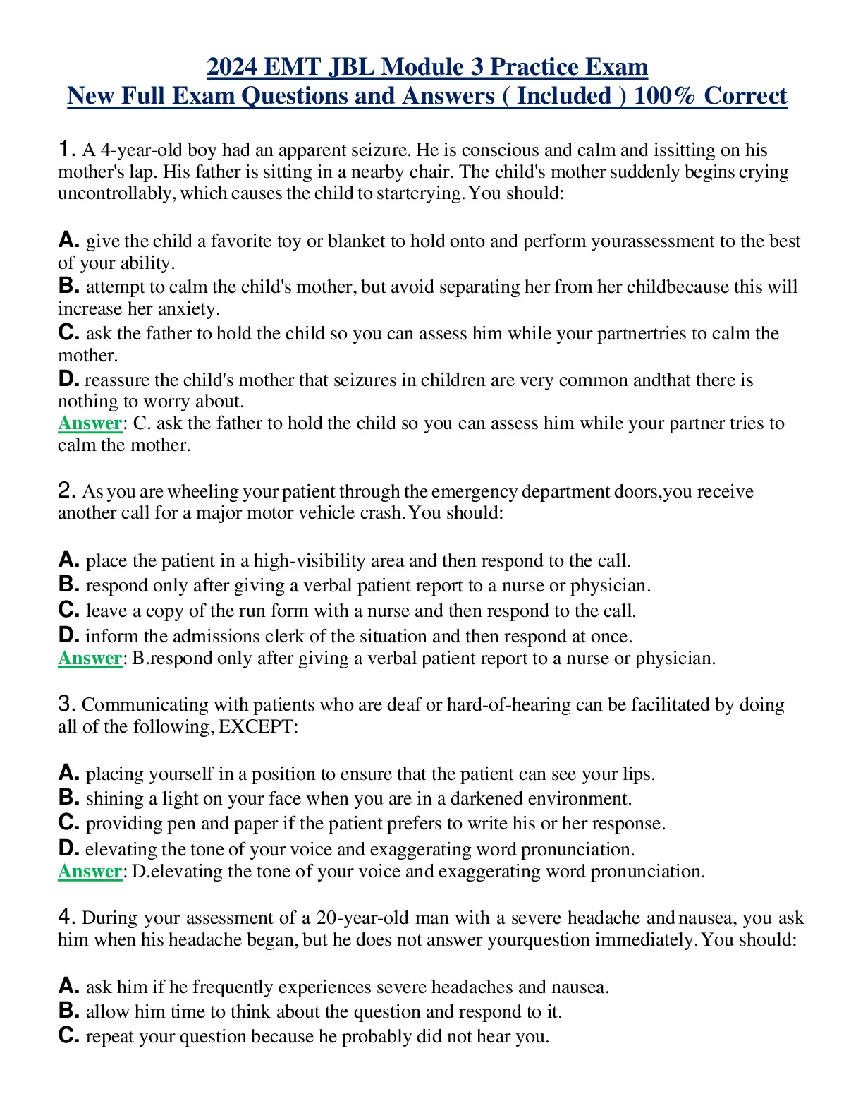 2024 EMT JBL ( Module 1 - 6 ) Practice Exam | New Full Exam Questions ...