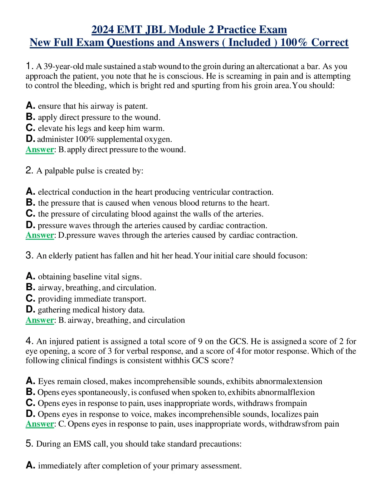 2024 EMT JBL ( Module 1 - 6 ) Practice Exam | New Full Exam Questions ...