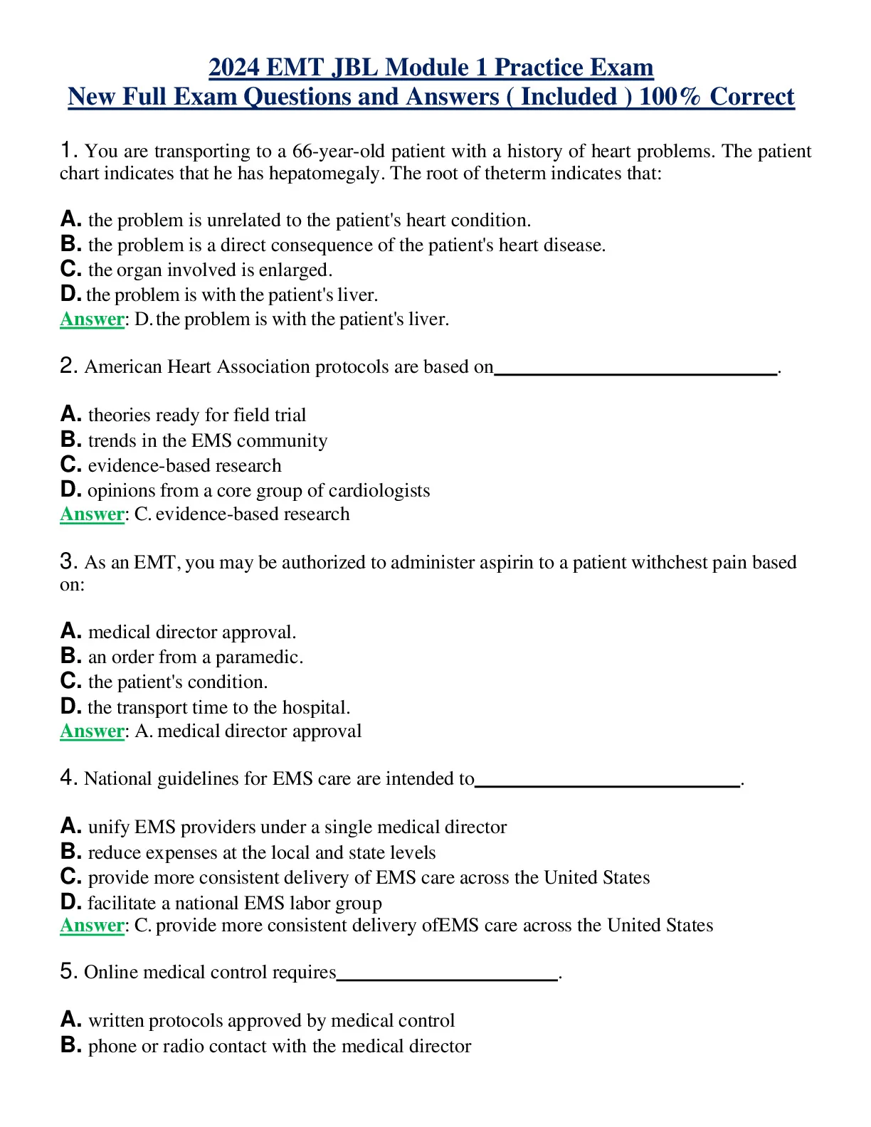 2024 EMT JBL ( Module 1 - 6 ) Practice Exam | New Full Exam Questions ...