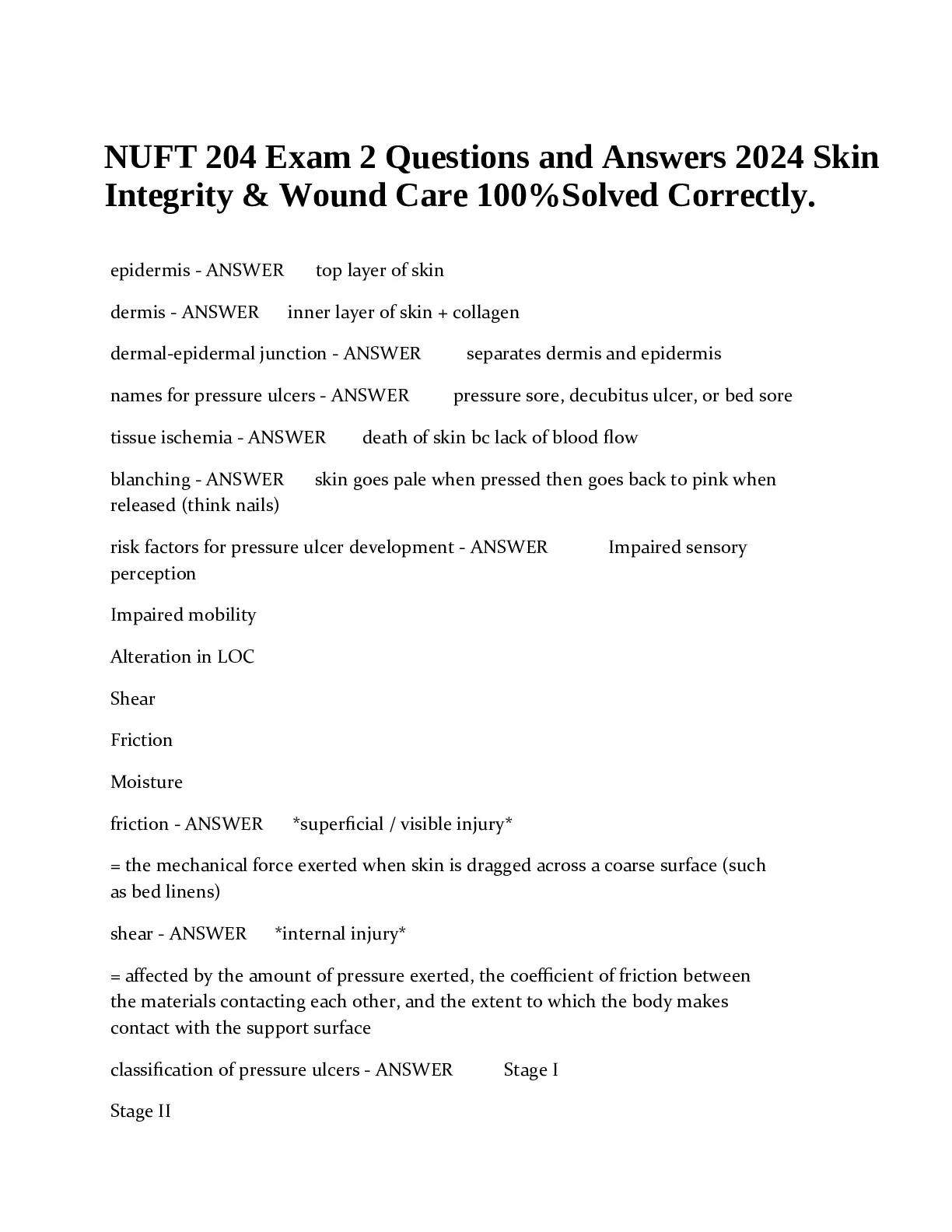 NUFT 204 EXAM 2 QUESTIONS AND ANSWERS 2024 SKIN INTEGRITY and WOUND ...