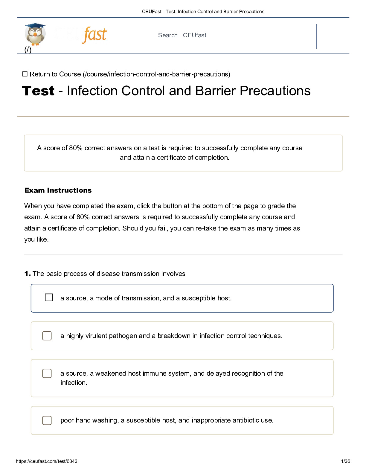 CEUFast - Test Infection Control and Barrier Precautions With 100 ...