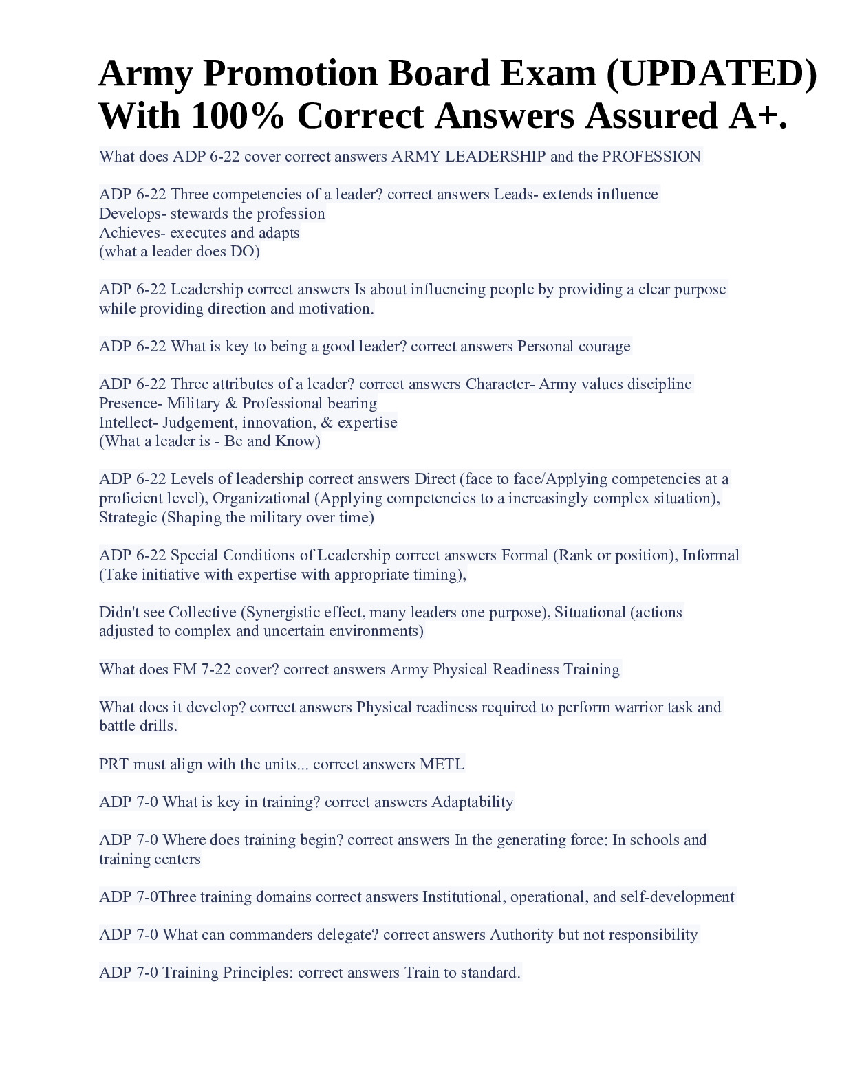 Army Admin Nco Board Exam 2024 With Complete Solution Army Promotion Army Admin Nco Board Exam 2024 With Complete Solution Army Promotion