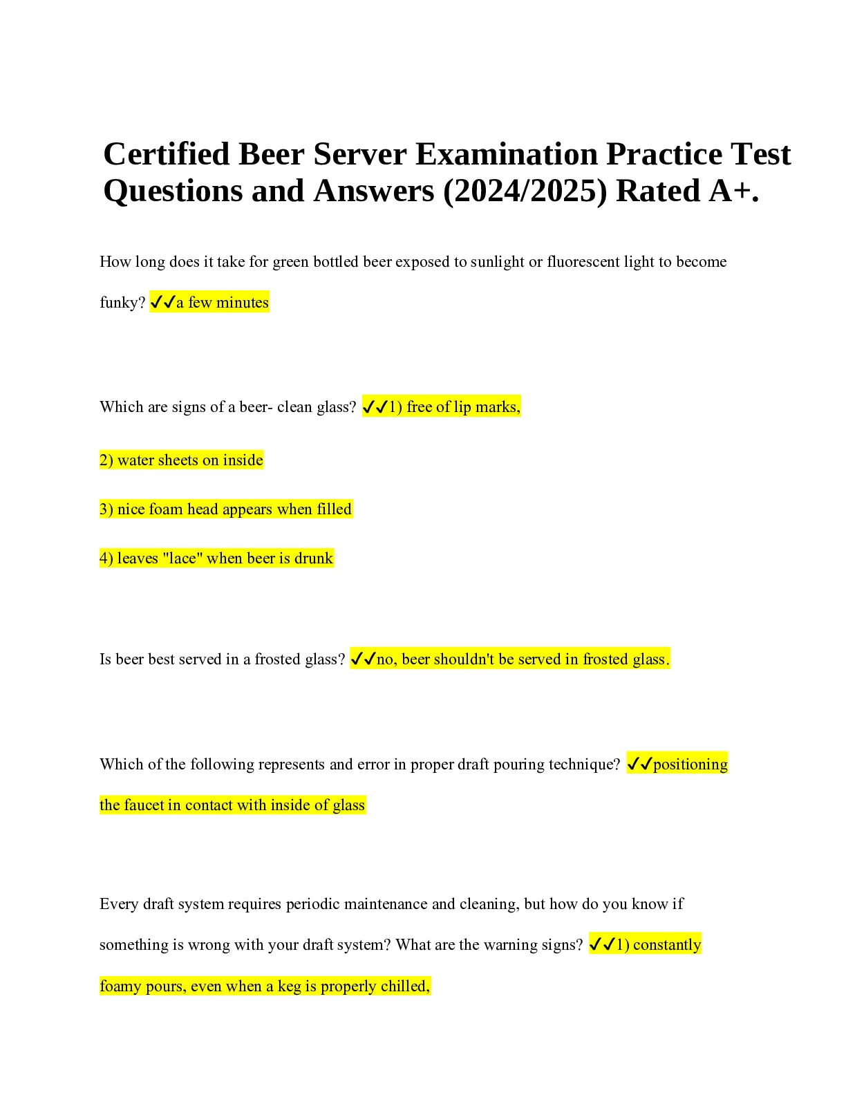 Certified Beer Server Examination Practice Test - DocMerit