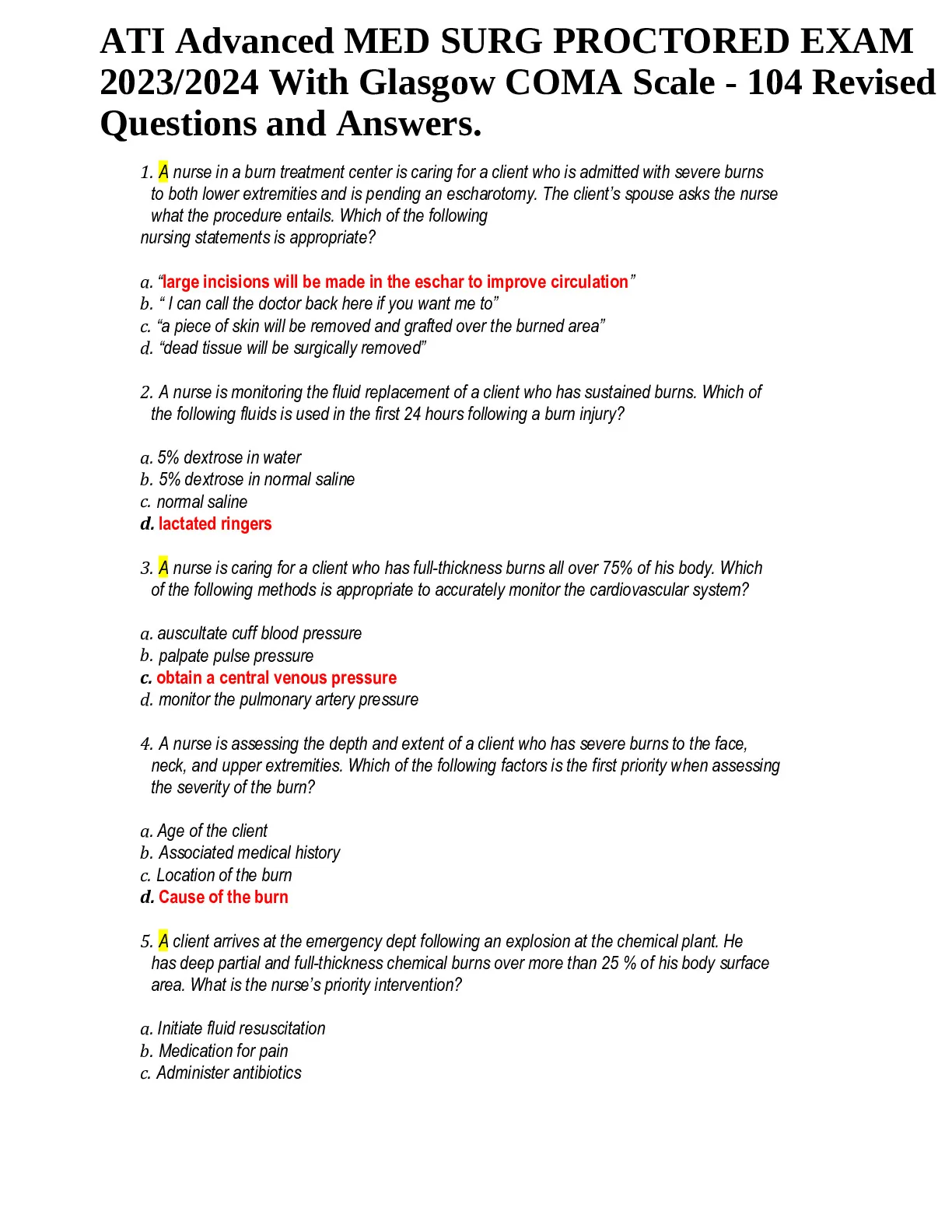 ATI Advanced MED SURG PROCTORED EXAM 2023/2024 With Glasgow COMA Scale ...