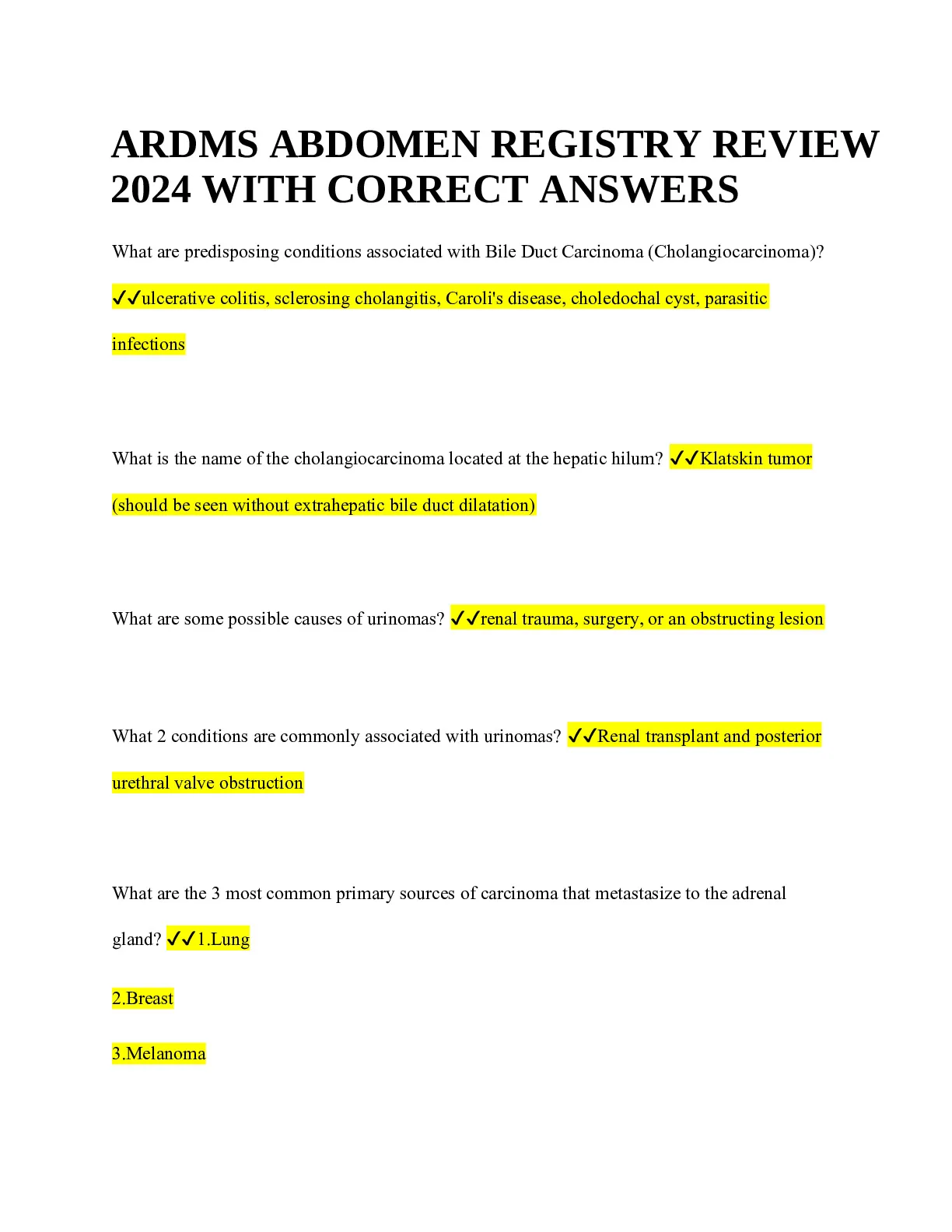 ARDMS ECHO PRACTICE TEST | 100 QUESTIONS AND CORRECT ANSWERS, ARDMS ...