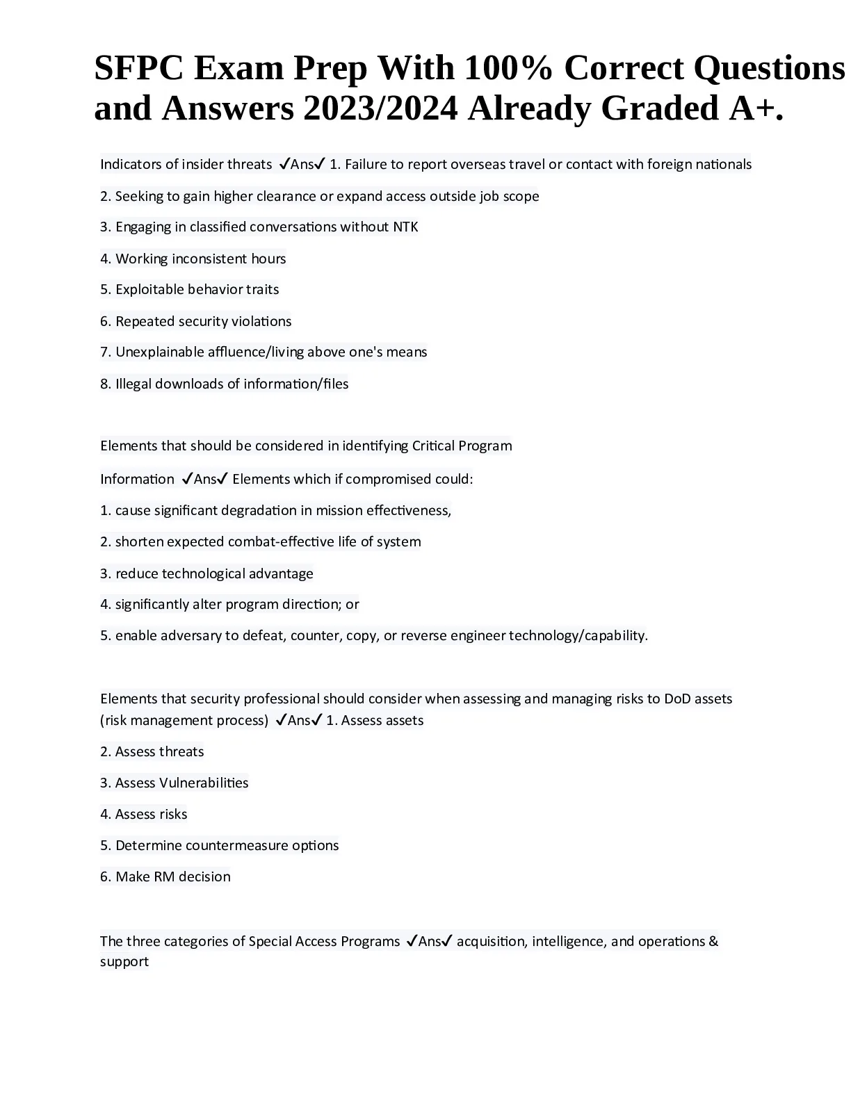 SFPC FINAL EXAM PREP WITH COMPLETE SOLUTIONS 2023/2024 GRADED A+ and ...