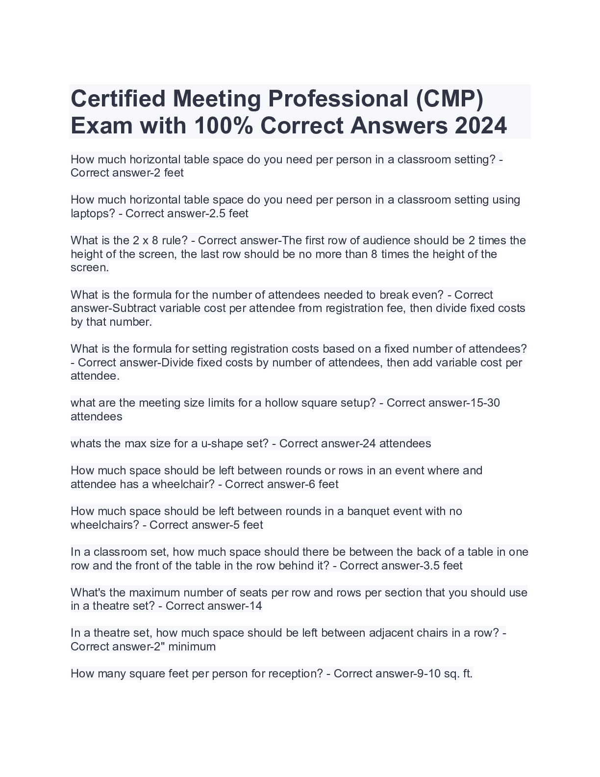 Certified Meeting Professional (CMP) Exam with 100% Correct Answers ...
