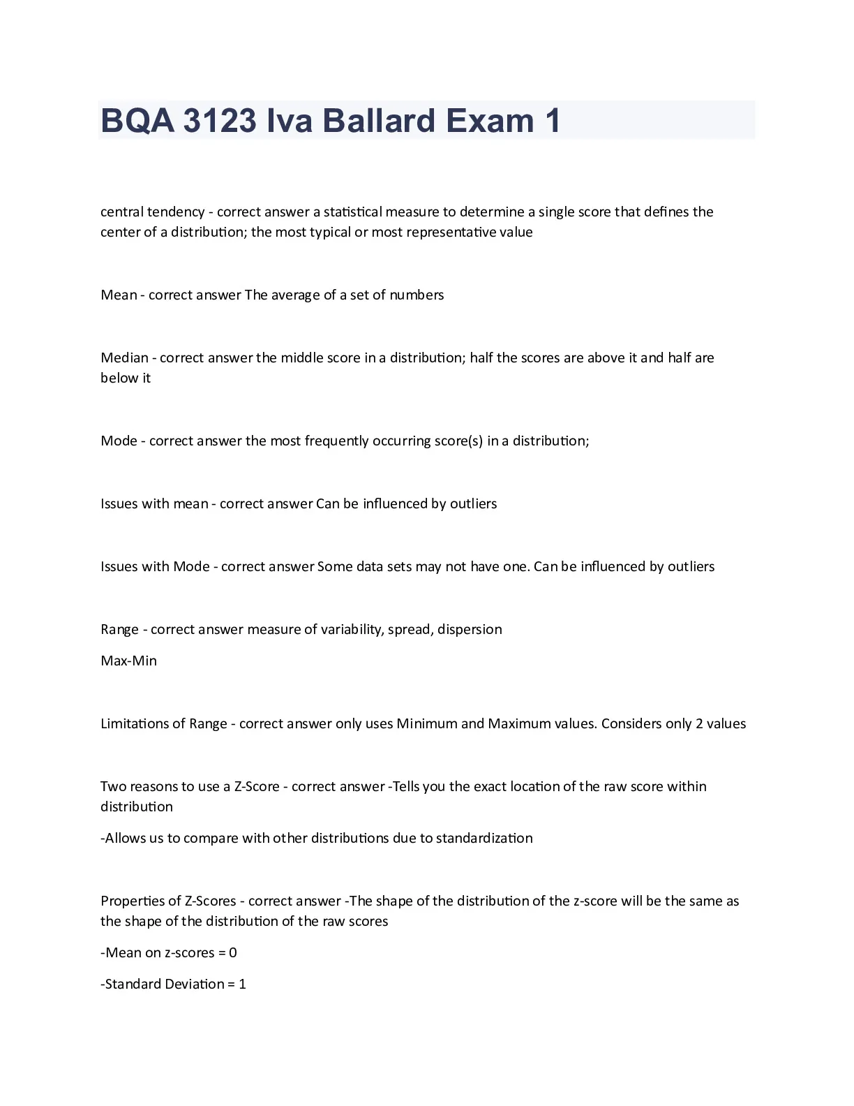 BQA 3123- Iva Ballard Exam 4 Questions and Answers 2024. - DocMerit
