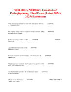 NUR 2063 / NUR2063: Essentials of Pathophysiology Final Exam (Latest 2024 / 2025) Rasmussen