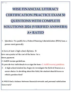 WISE FINANCIAL LITERACY CERTIFICATION PRACTICE EXAM 50 QUESTIONS WITH ...