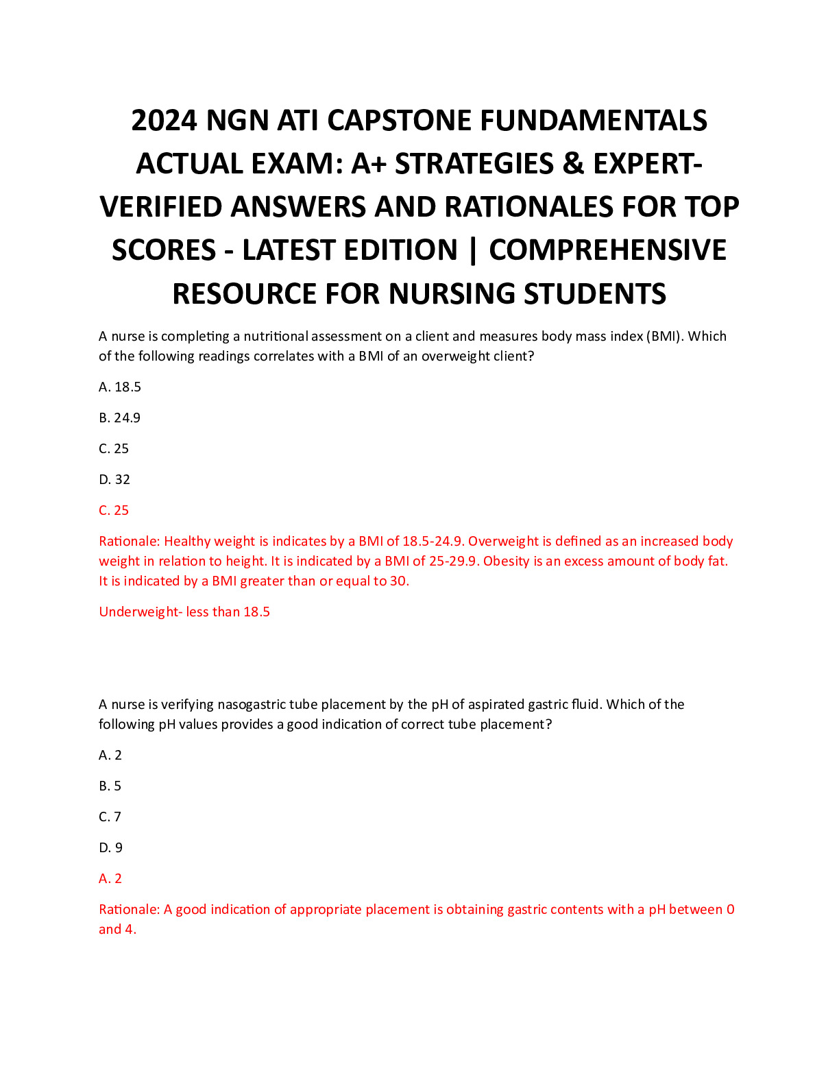 2024 NGN ATI CAPSTONE FUNDAMENTALS  ACTUAL EXAM: A+ STRATEGY & EXPERTVERIFIED ANSWERS AND RATIONA