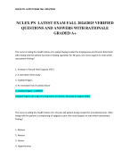 NCLEX PN  LATEST EXAM FALL 2024/2025 VERIFIED  QUESTIONS AND ANSWERS WITH RATIONALE  GRADED A+