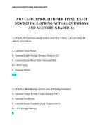 AWS CLOUD PRACTITIONER FINAL EXAM  2024/2025 FALL-SPRING ACTUAL QUESTIONS  AND ANSWERS GRADED A+