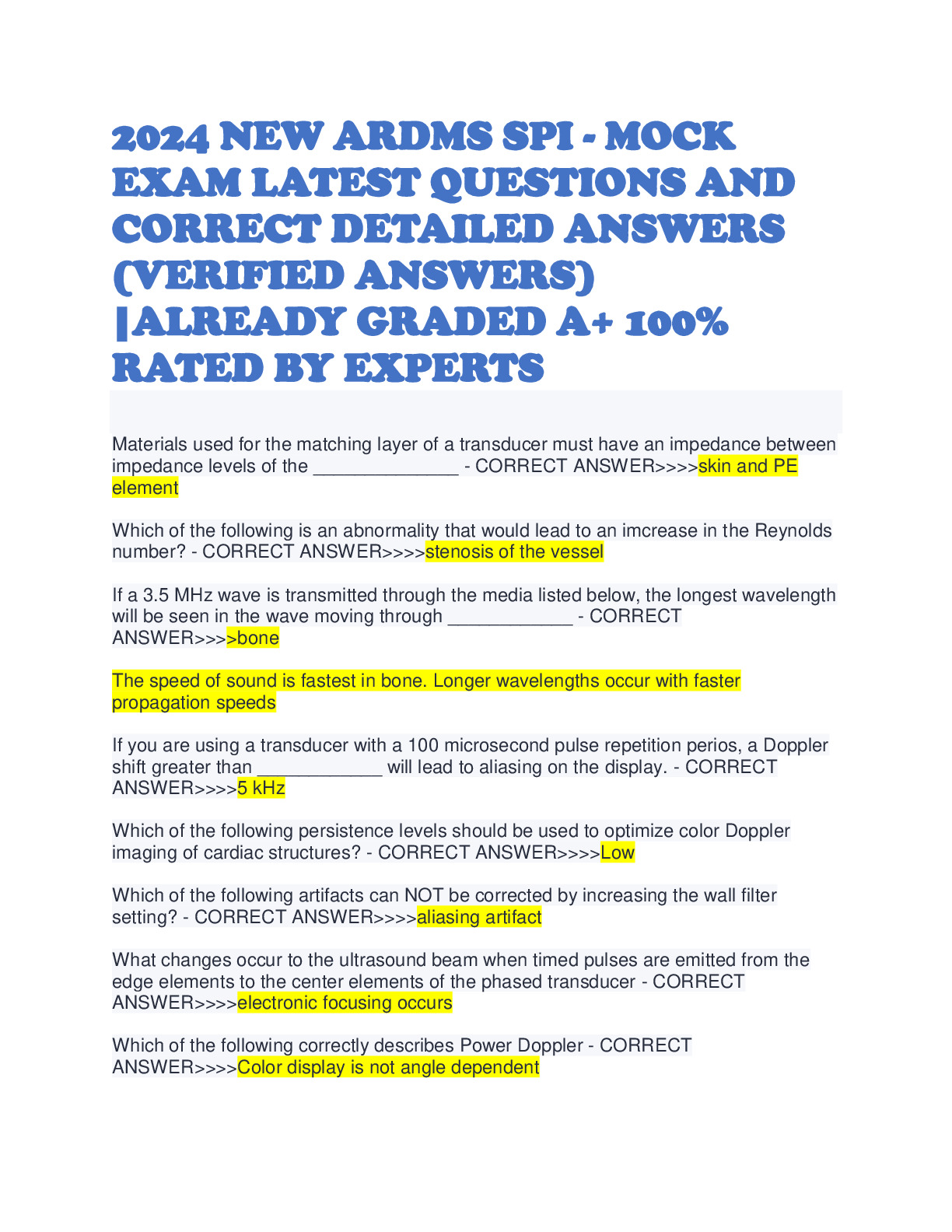 2024 NEW ARDMS SPI - MOCK EXAM LATEST QUESTIONS AND CORRECT DETAILED ANSWERS (VERIFIED ANSWERS) -