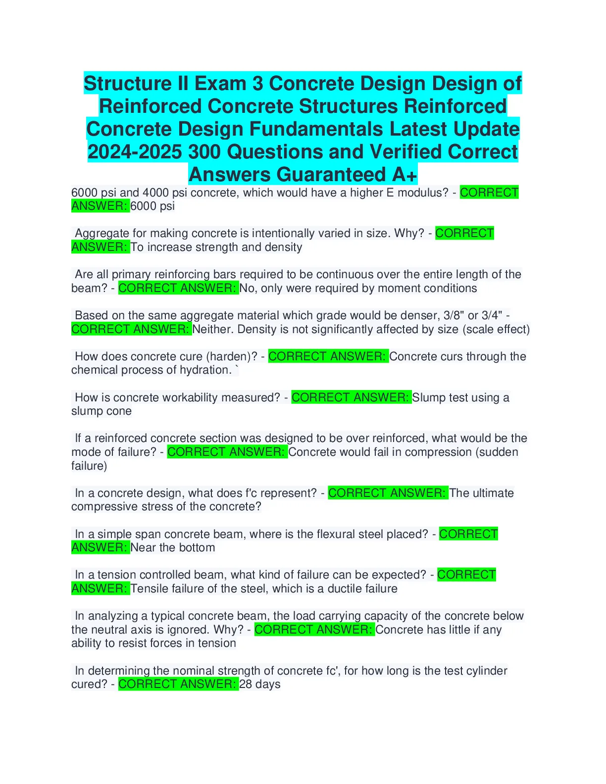 Structure II Exam 3 Concrete Design Design of Reinforced Concrete ...