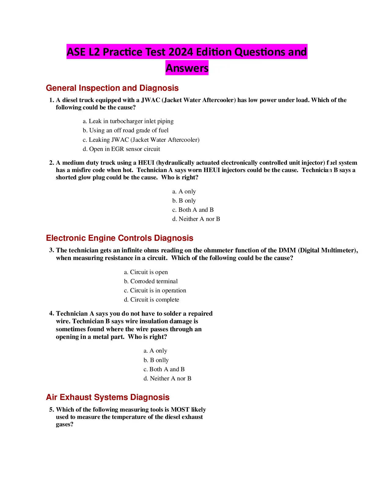 ASE L2 Practice Test 2024 Edition Questions and Answers - DocMerit