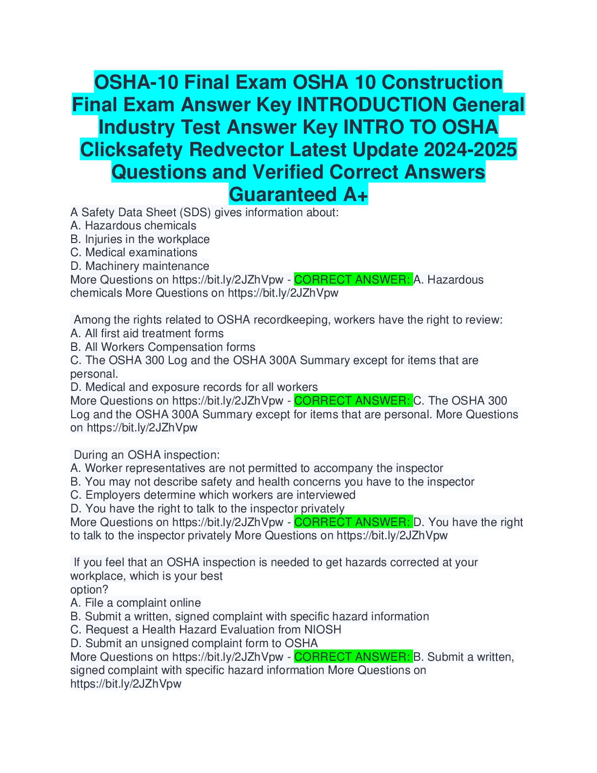 OSHA-10 Final Exam OSHA 10 Construction Final - DocMerit