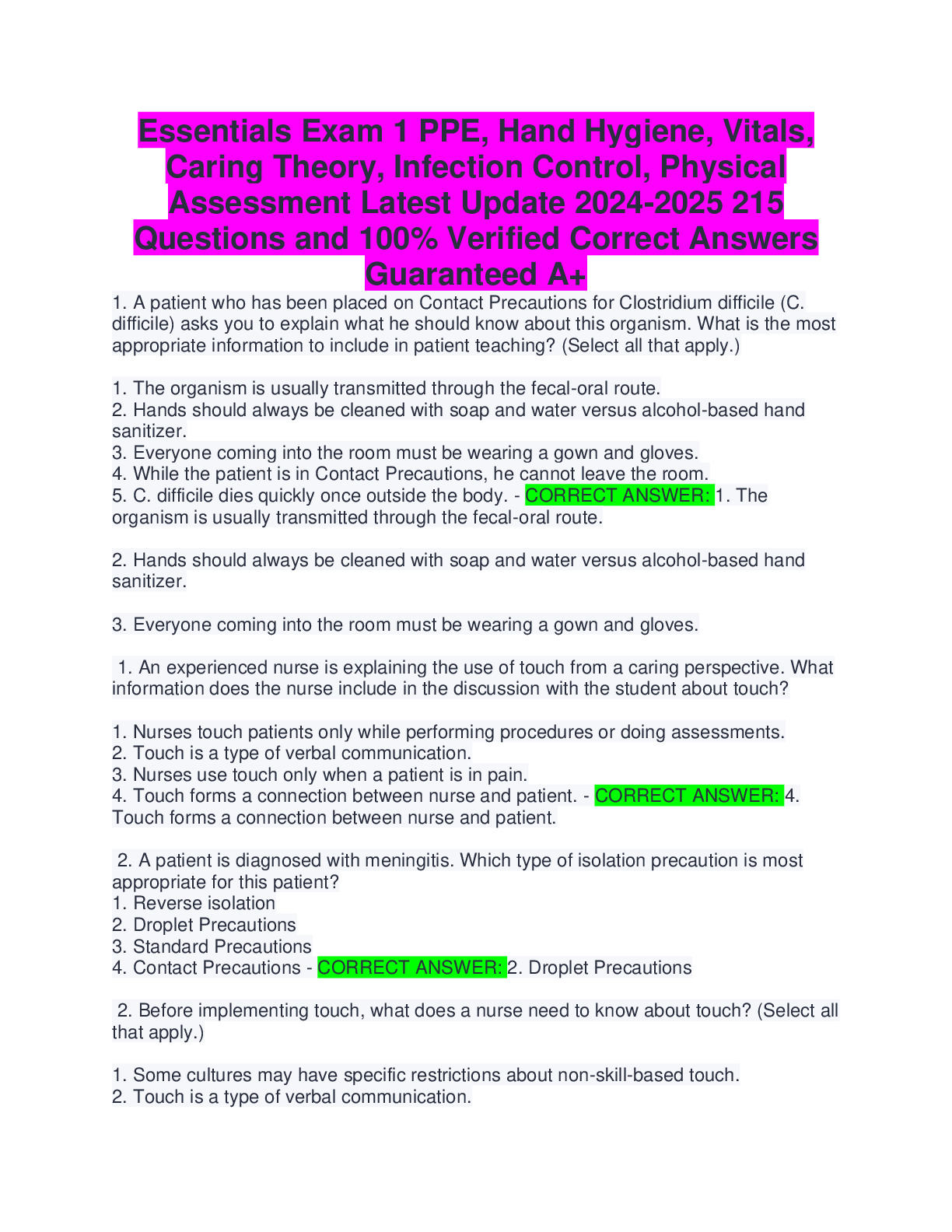 ATI HAND WASHING EXIT, ESSENTIALS EXAM 1 PPE, HAND HYGIENE, VITALS