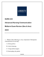 NURS 220 Advanced Nursing Communication (LU) Midterm Exam Review Qns & Ans 2025