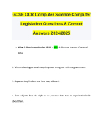 GCSE OCR Computer Science Computer Legislation Questions & Correct Answers 2024/2025