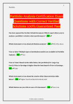 Portfolio Analysis Certification Exam Questions with Correct Verified Solutions 100% Guaranteed