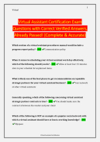 Virtual Assistant Certification Exam Questions with Correct Verified Answers, Already Passed!