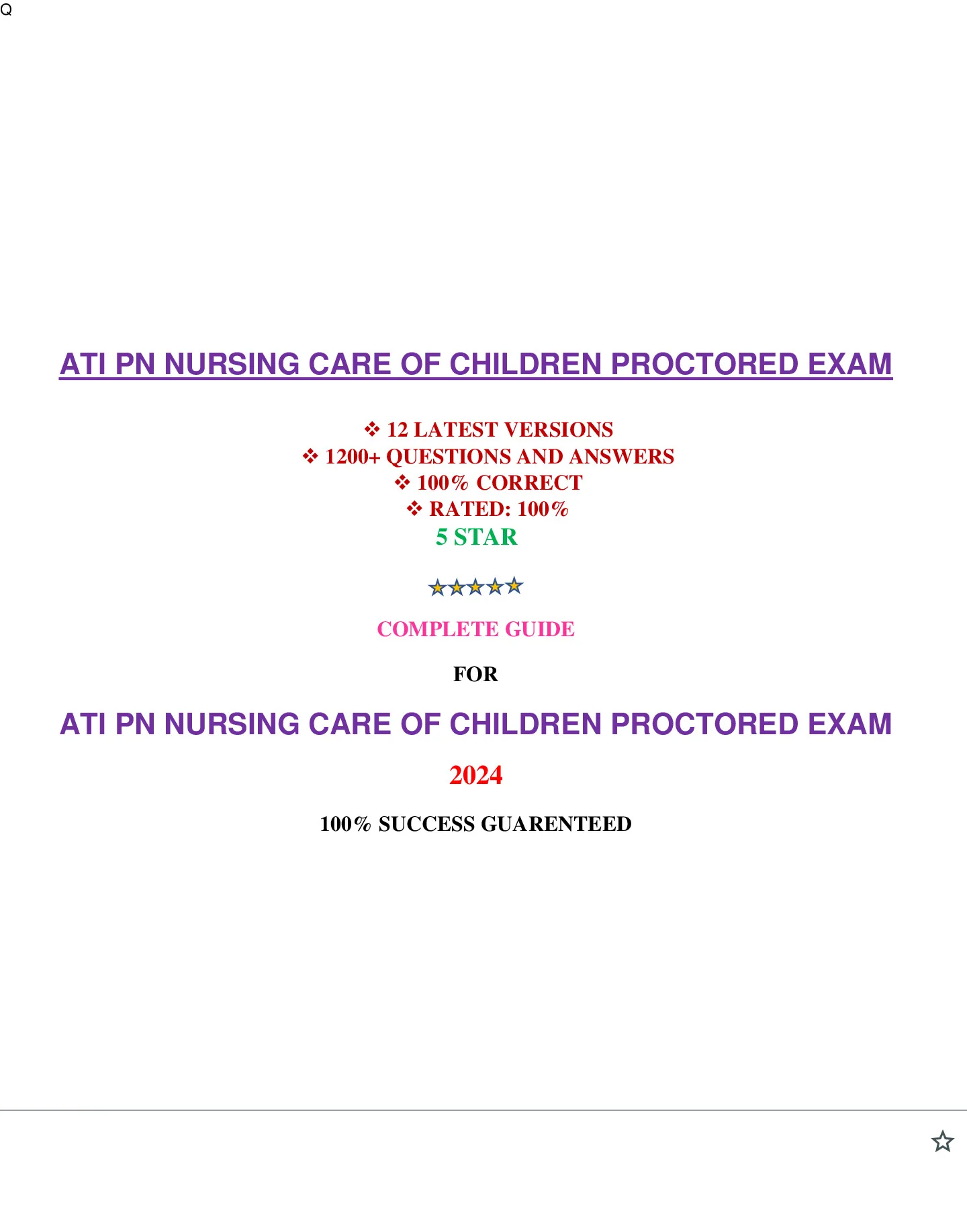 ATI PN Nursing Care of Children Proctored Exam Questions and Answers ...