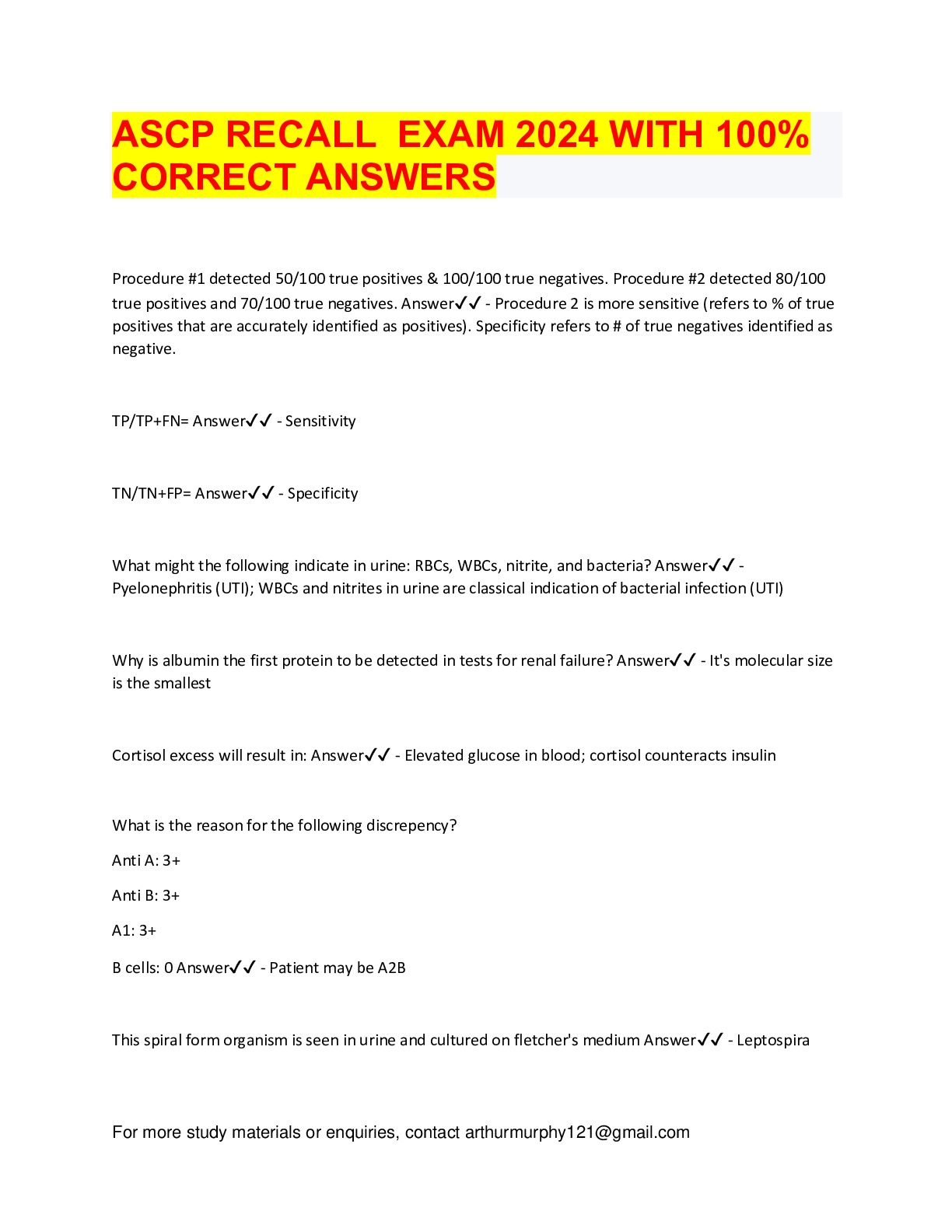 ASCP recalls 2022-2023 (corrected) updated 2023 questions & answers ...