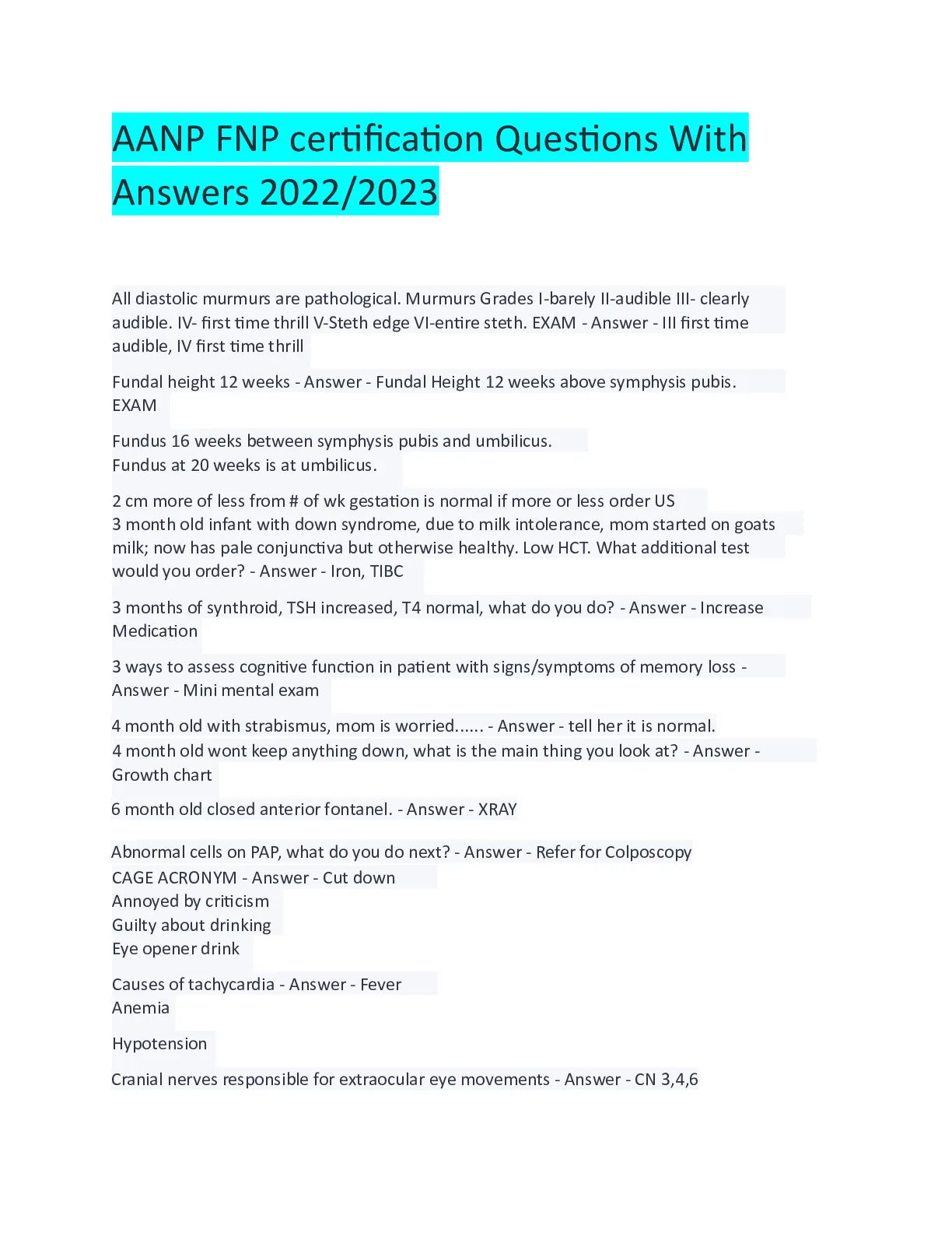 AANP FNP certification Questions With Answers 2022/2023 - DocMerit