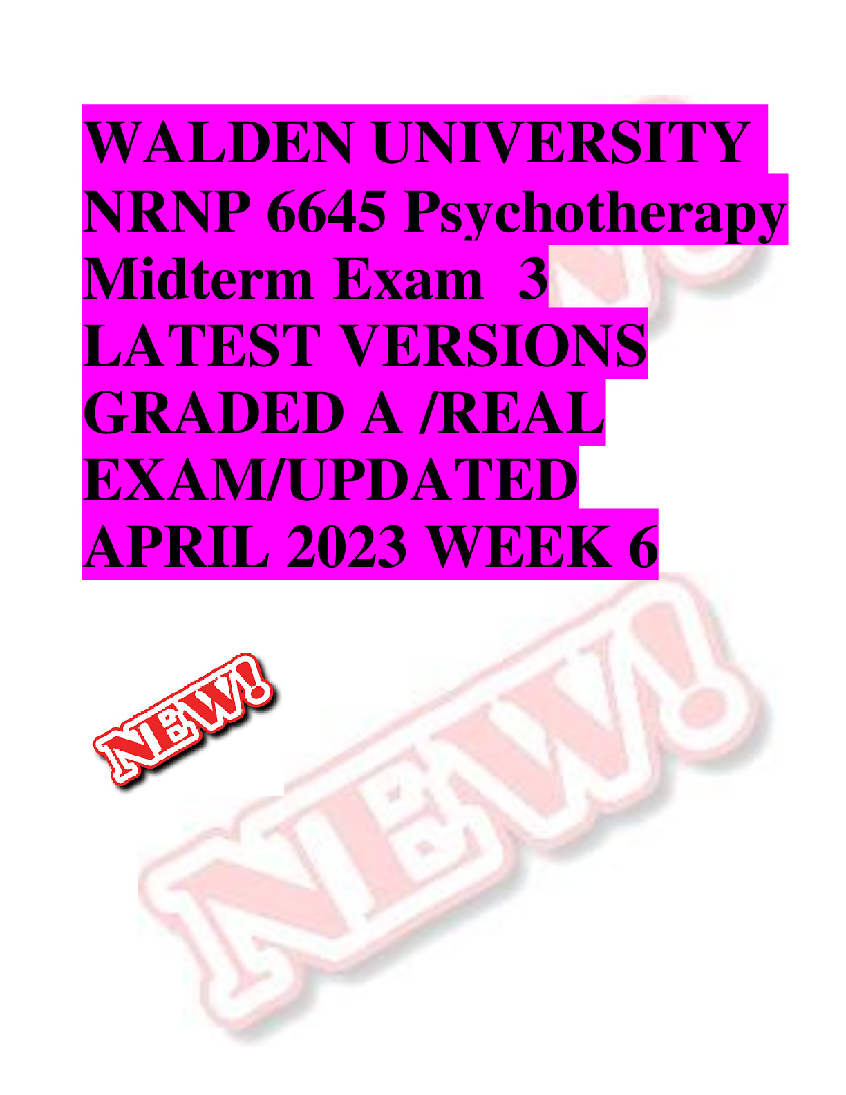 WALDEN UNIVERSITY NRNP 6645 Psychotherapy Midterm Exam 3 LATEST ...