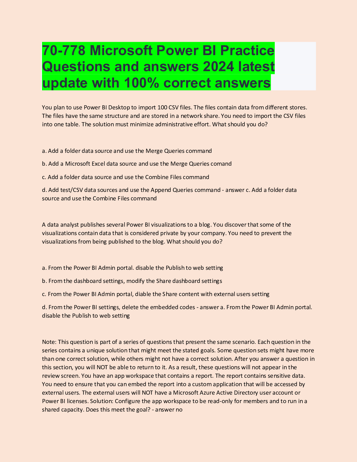 70-778 Microsoft Power BI Practice Questions and answers 2024 latest ...