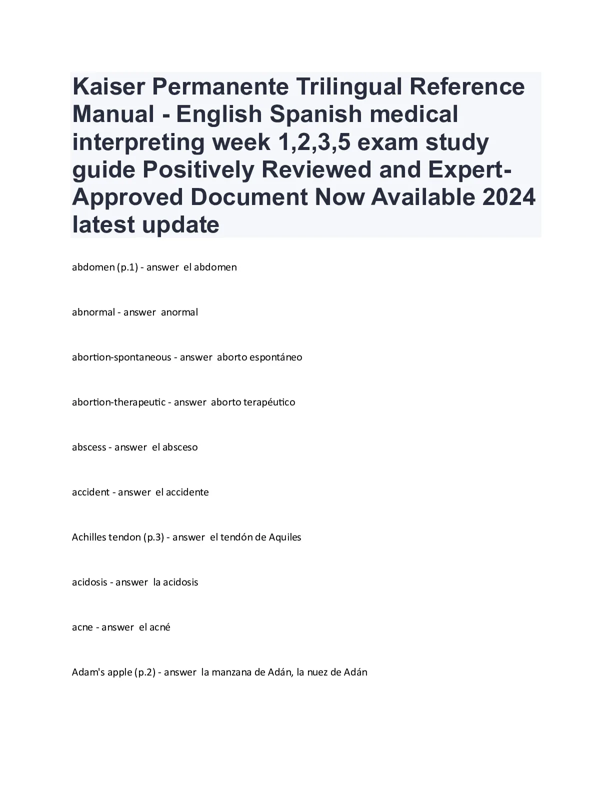 Kaiser Permanente Trilingual Reference Manual - English Spanish medical ...