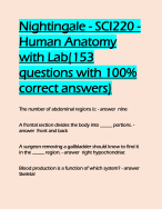 Nightingale - SCI220 - Human Anatomy with Lab(153 questions with 100- correct answers)