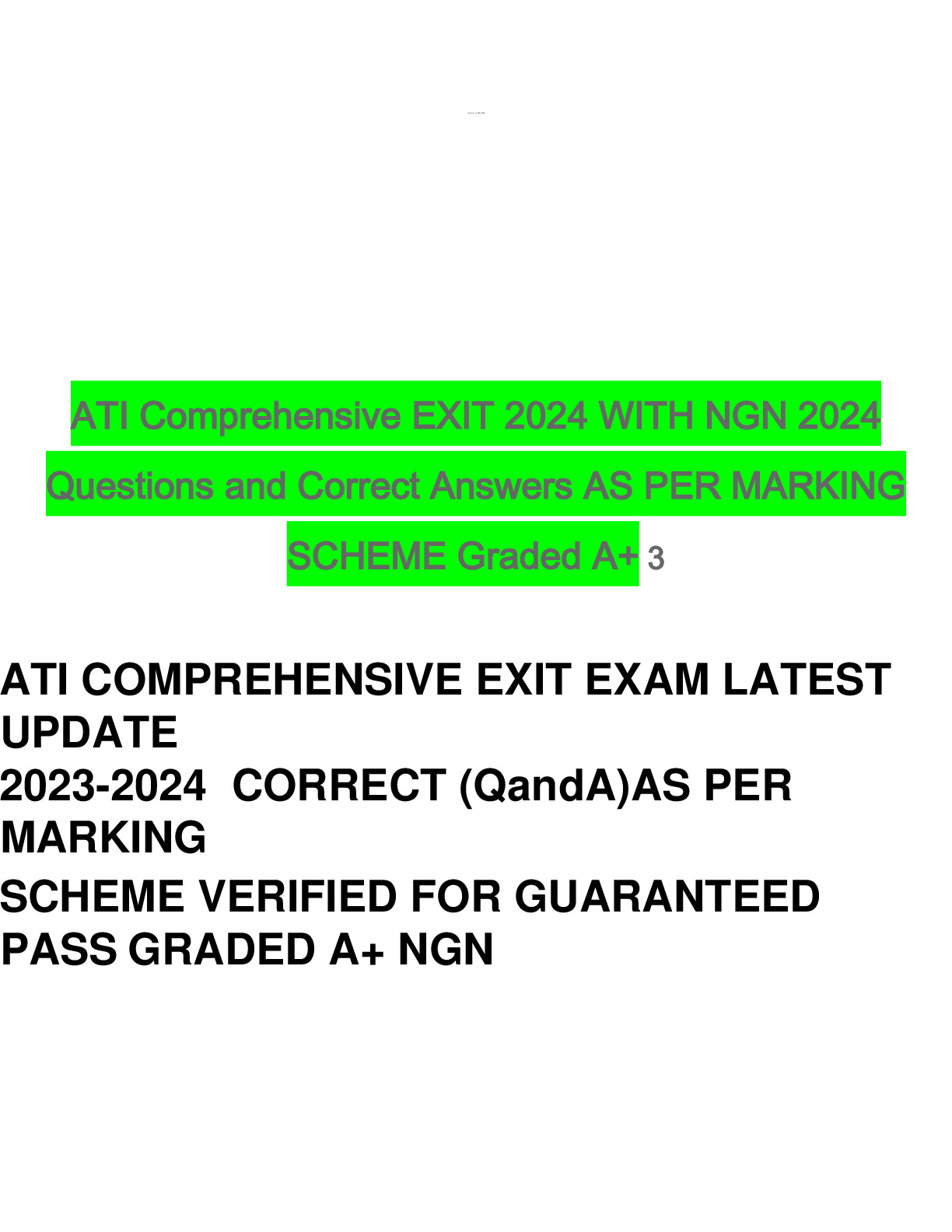 ATI Comprehensive EXIT 2024 WITH NGN 2024 Questions and Correct Answers