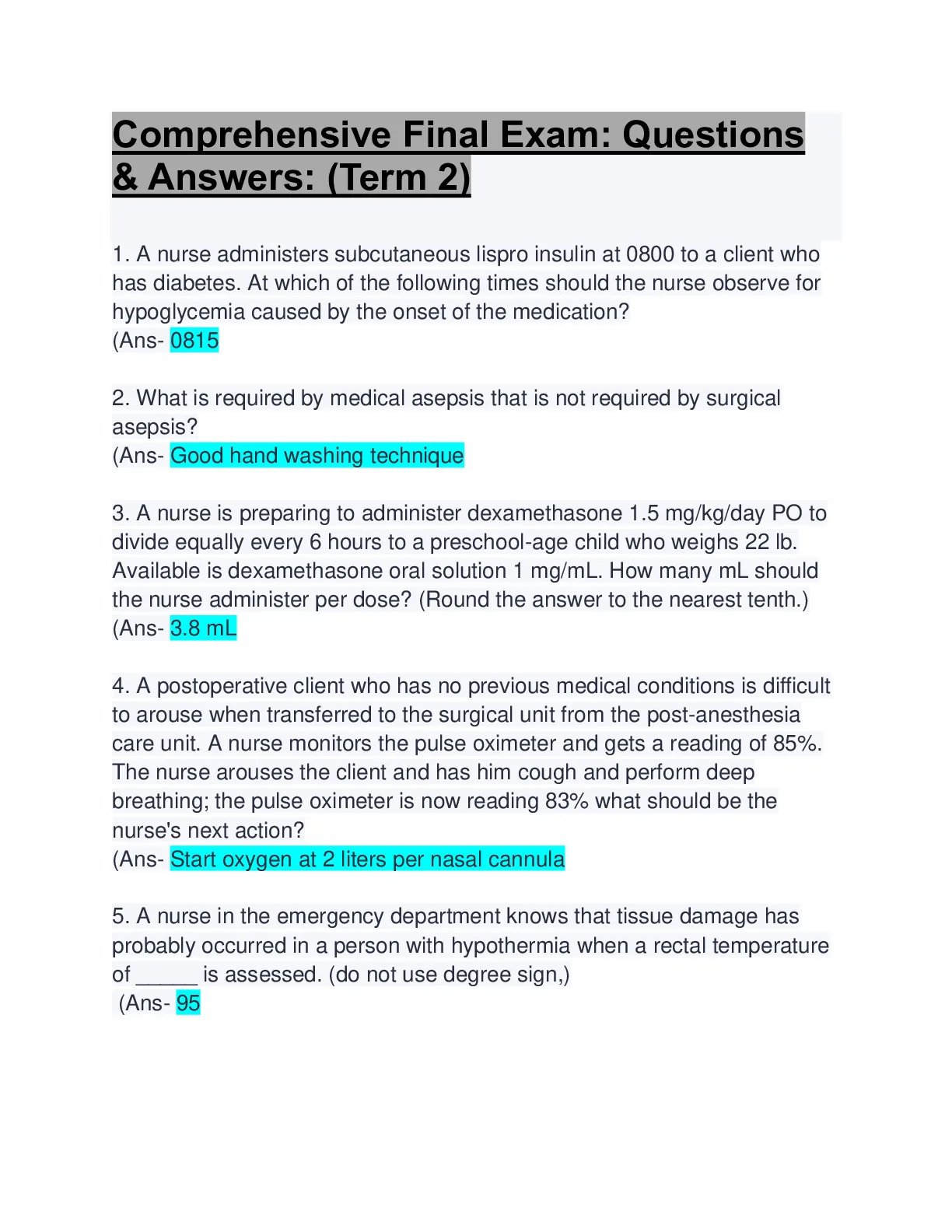 Comprehensive Final Exam: 100% Verified Questions and Answers: (Term 2 ...