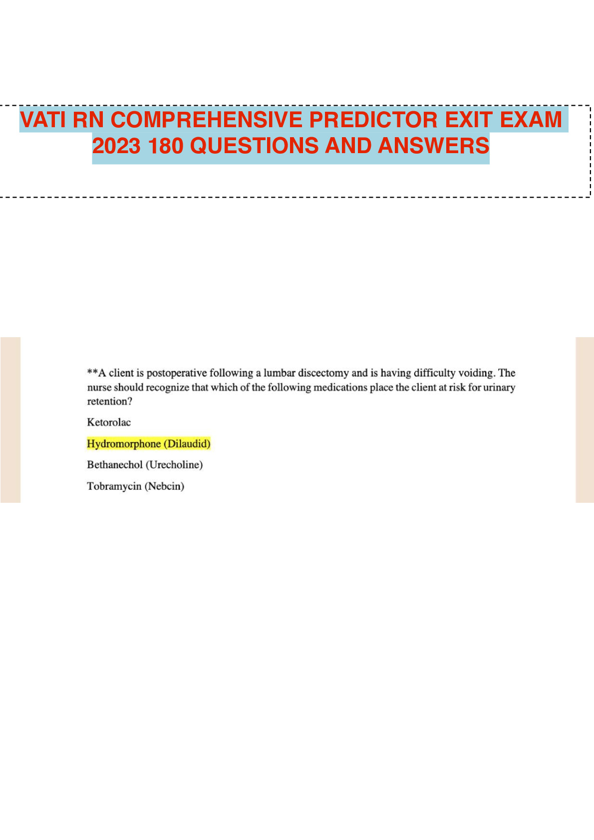 VATI RN Comprehensive Predictor EXIT EXAM 2023 180 Questions and