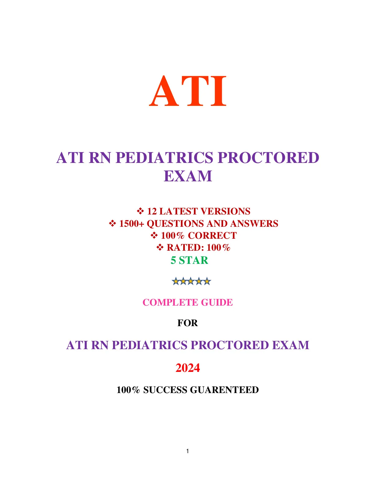 ATI RN PEDIATRICS PROCTORED EXAM (12 VERSIONS, LATEST-2024)
