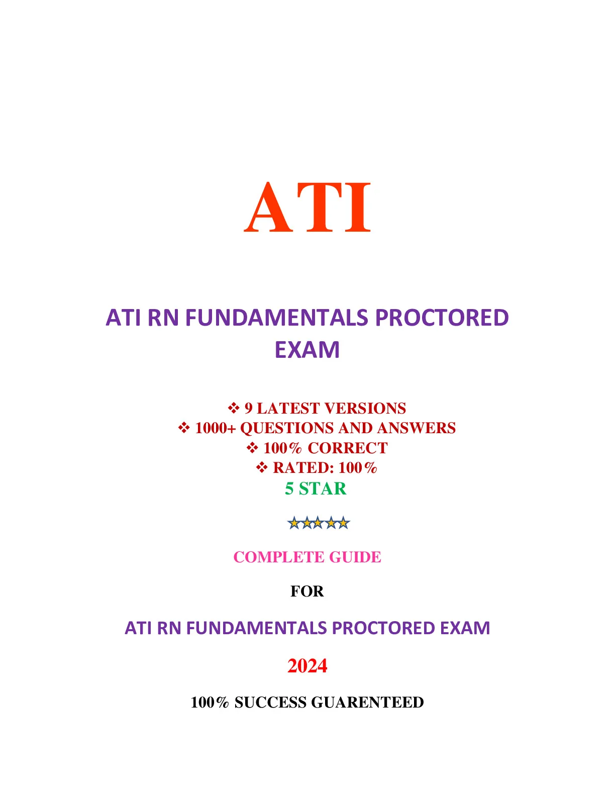 ATI RN FUNDAMENTALS PROCTORED EXAM (9 VERSIONS, LATEST-2024)