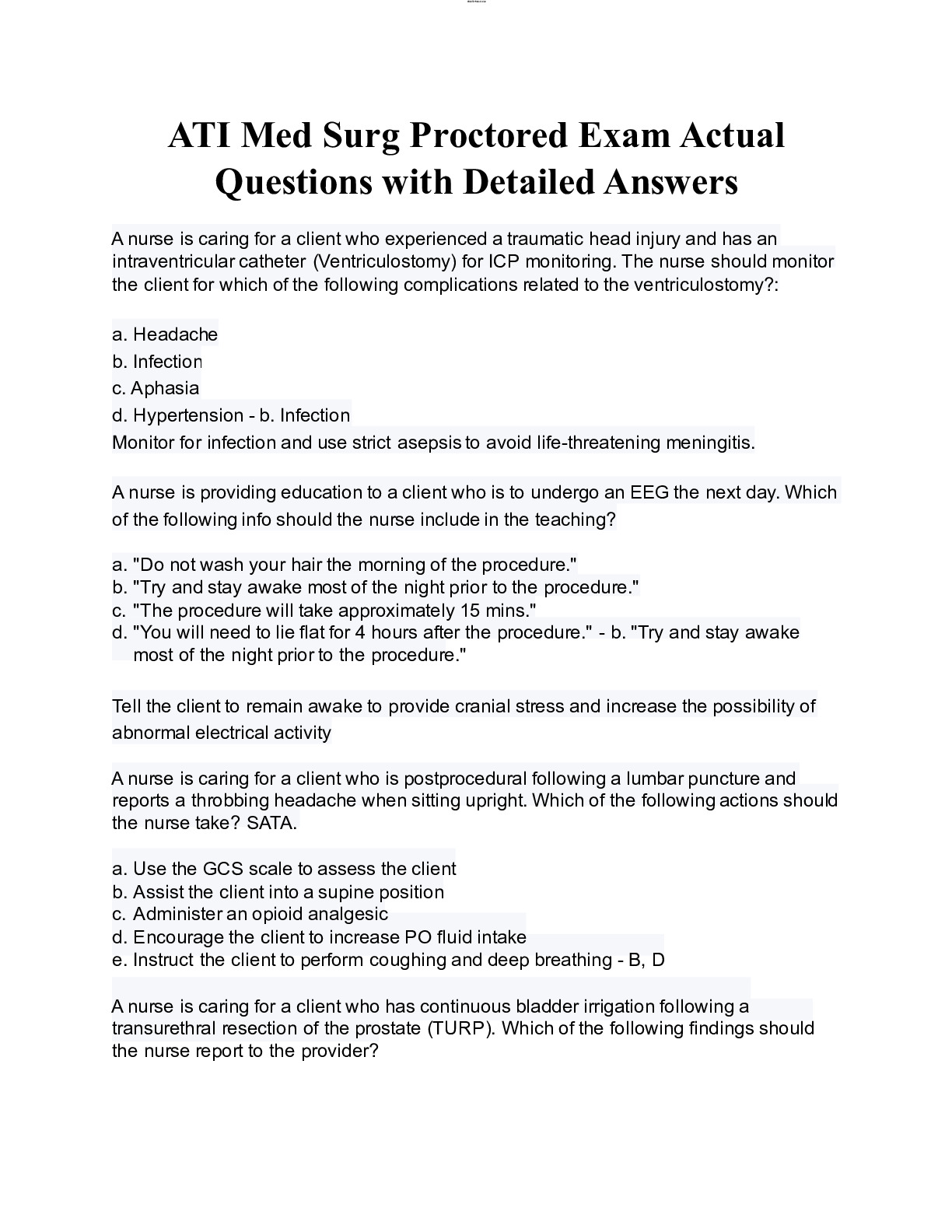 ATI MEDICAL SURGICAL (2023-2024) PROCTORED ACTUAL EXAM 100 QUESTIONS ...