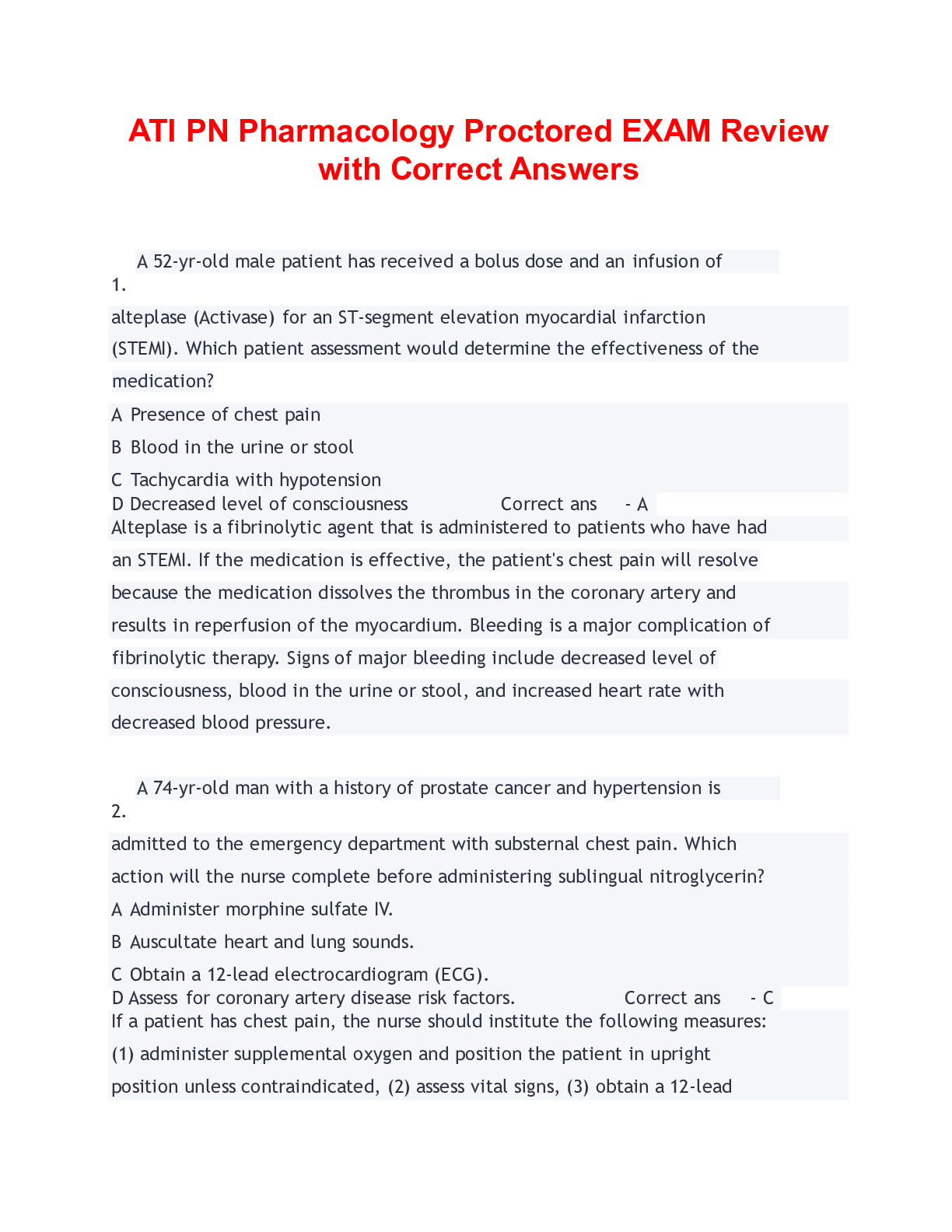 ATI PHARMACOLOGY EXAM LATEST UPDATE 20232024 PROCTORED 100 CORRECT