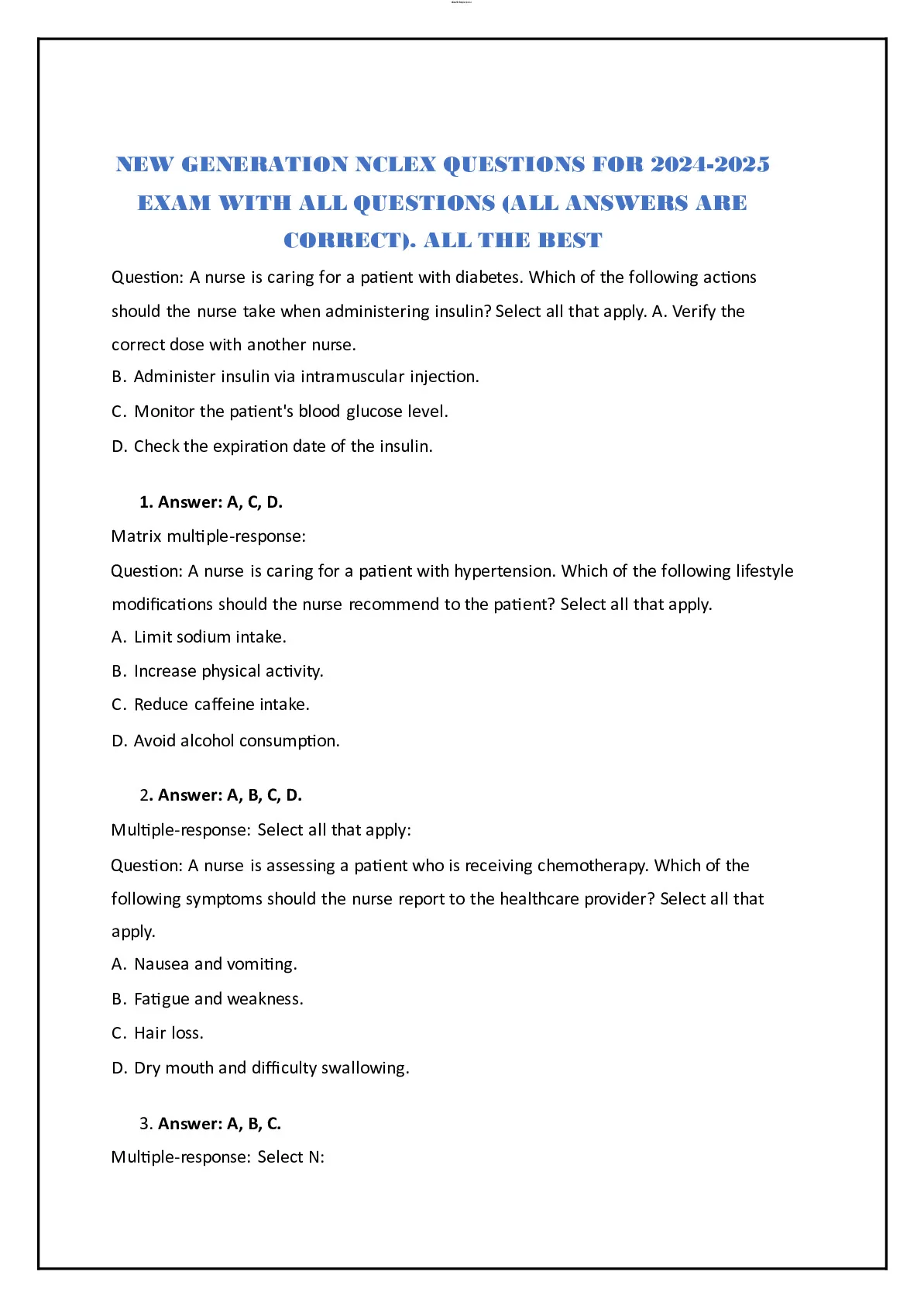 NEW GENERATION NCLEX QUESTIONS FOR 2024-2025 EXAM WITH ALL QUESTIONS ...