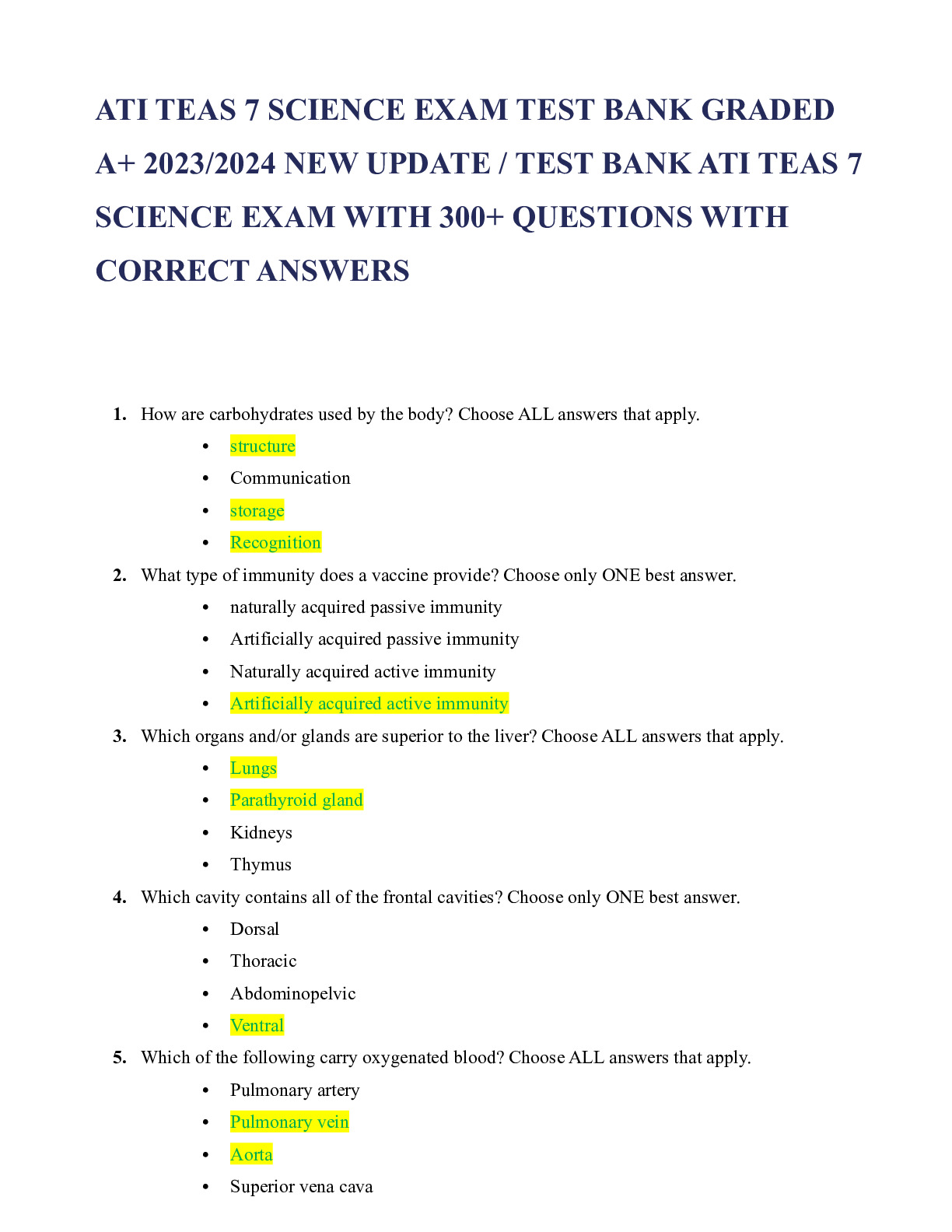 ATI TEAS 7 SCIENCE EXAM TEST BANK GRADED A+ 2023/2024 NEW UPDATE /TEST ...
