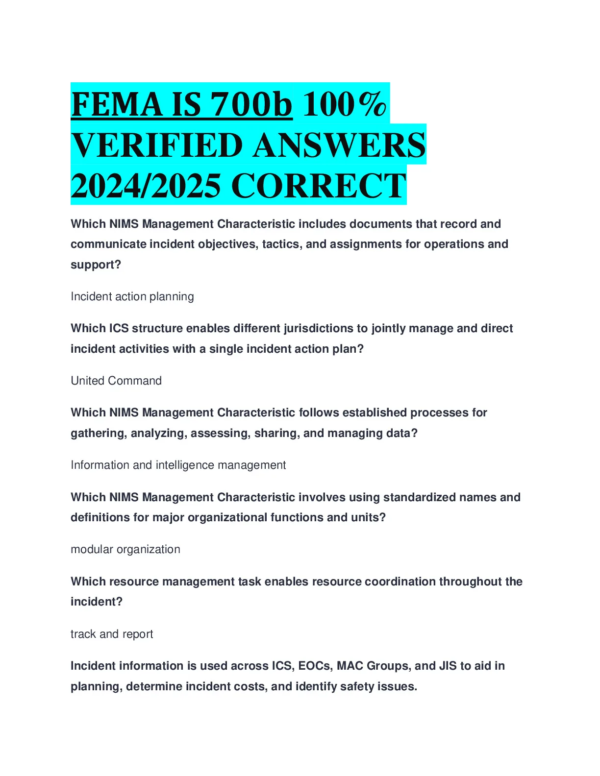 BEST REVIEW FEMA IS 700b 100% VERIFIED ANSWERS 2024/2025 CORRECT - DocMerit